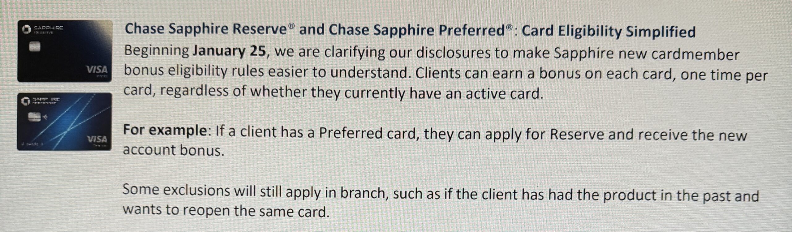 [Memo] Chase Changing Rules Around Signup Bonus Eligibility For Sapphire Reserve & Sapphire Preferred