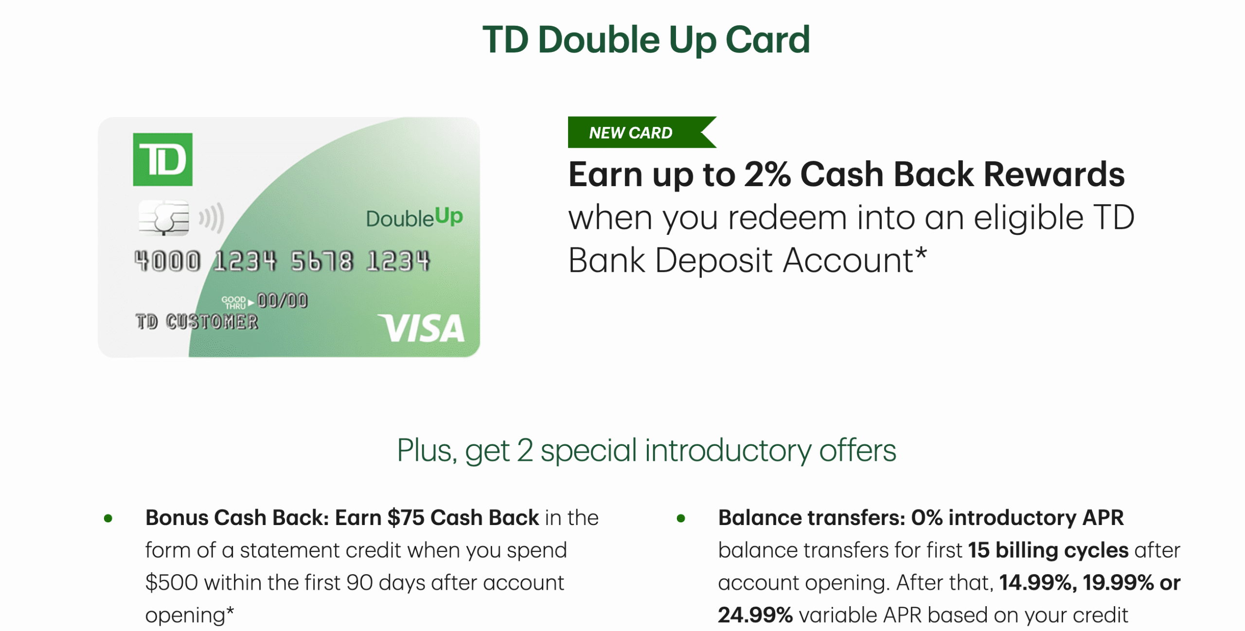 TD Bank Launches ‘Double Up’ 2% Credit Card with $200 Signup Bonus & No Annual Fee